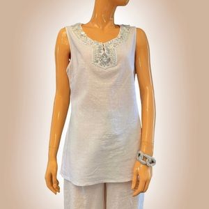 MERCER & MADISON Beaded Linen Top